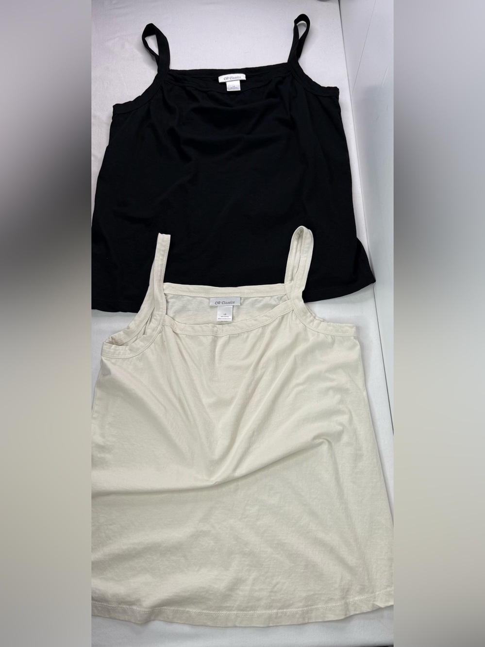 CW Classics Pair of Cotton Scoop Neck Camisole Tops Black & Cream Size Large